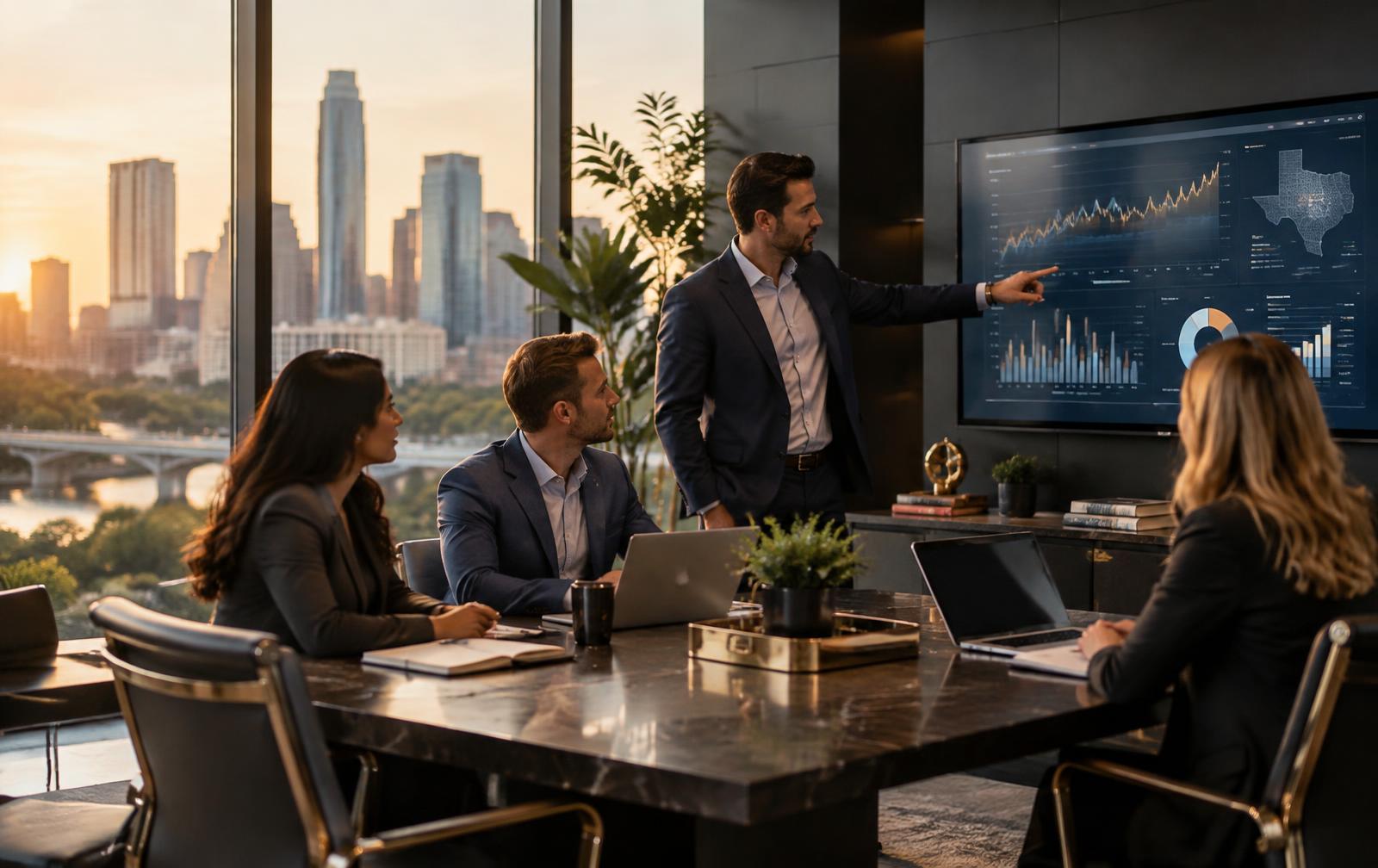 Accounting professionals reviewing financial reports together in an office